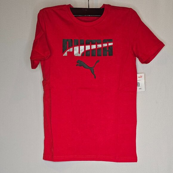 Puma Logo Short Sleeve Crew Neck T-Shirt in Red, Youth sizes, NWT - Picture 1 of 6
